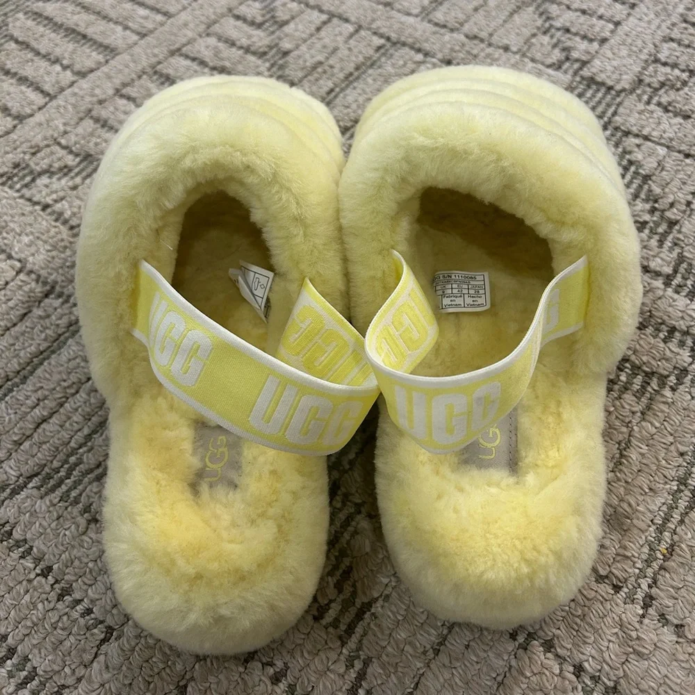 UGG Neon Soft Yellow Fluffy Slides size 11 - Picture 5 of 11